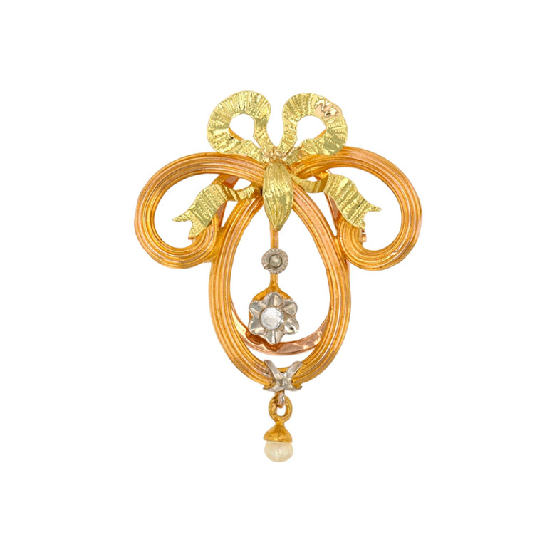 Pince à foulard ancienne perle et roses de diamants 2 ors 2.20g Comme neuf -  reconditionné disponible sur Gemme Les Bijoux